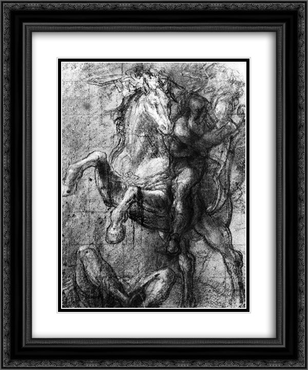 Cavalier over a fallen adversary 20x24 Black Ornate Wood Framed Art Print Poster with Double Matting by Titian