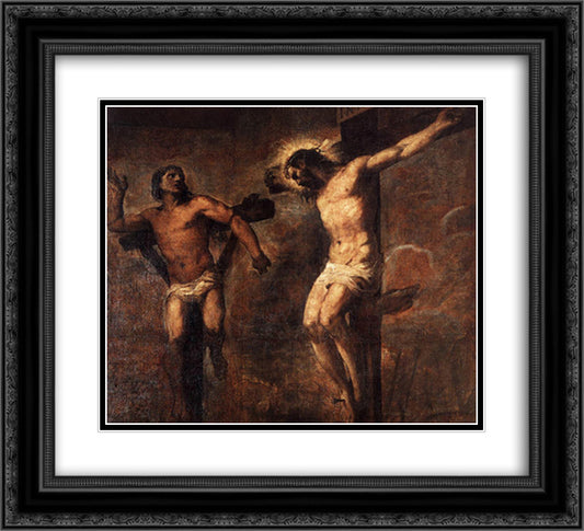 Christ and the Good Thief 22x20 Black Ornate Wood Framed Art Print Poster with Double Matting by Titian