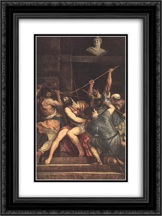 Christ Crowned with Thorns 18x24 Black Ornate Wood Framed Art Print Poster with Double Matting by Titian