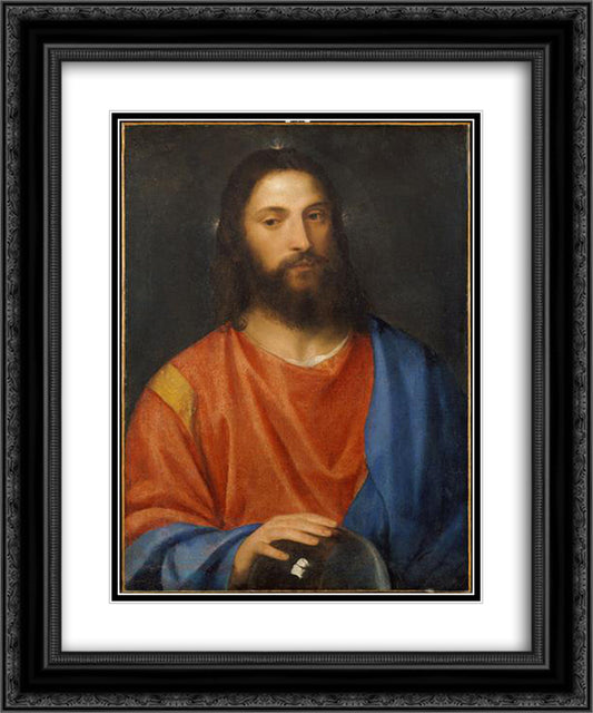 Christ with Globe 20x24 Black Ornate Wood Framed Art Print Poster with Double Matting by Titian