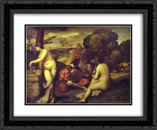 Concert Champetre 24x20 Black Ornate Wood Framed Art Print Poster with Double Matting by Titian