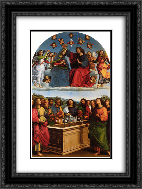 Coronation of the Virgin 18x24 Black Ornate Wood Framed Art Print Poster with Double Matting by Titian