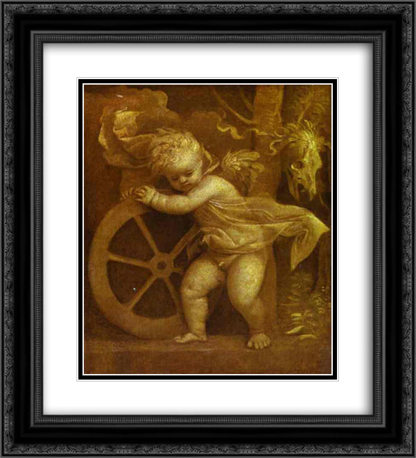 Cupid with the Wheel of Fortune 20x22 Black Ornate Wood Framed Art Print Poster with Double Matting by Titian