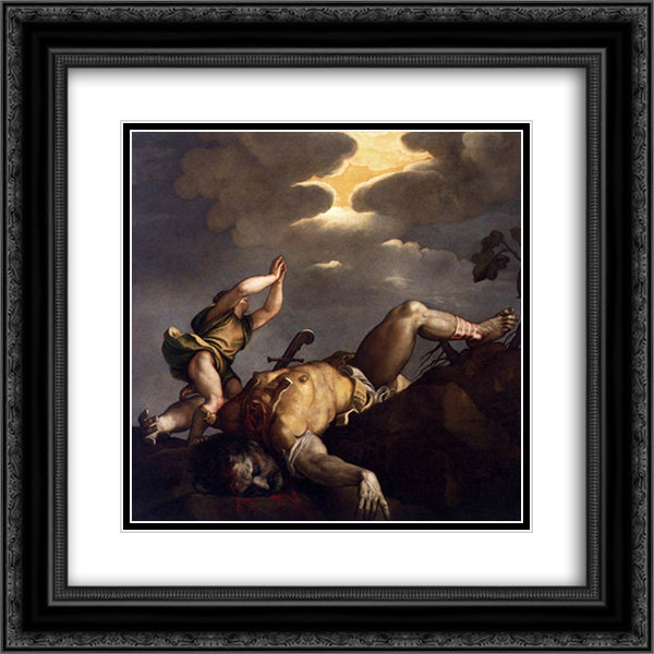 David and Goliath 20x20 Black Ornate Wood Framed Art Print Poster with Double Matting by Titian