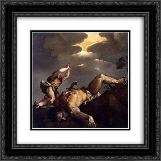 David and Goliath 20x20 Black Ornate Wood Framed Art Print Poster with Double Matting by Titian