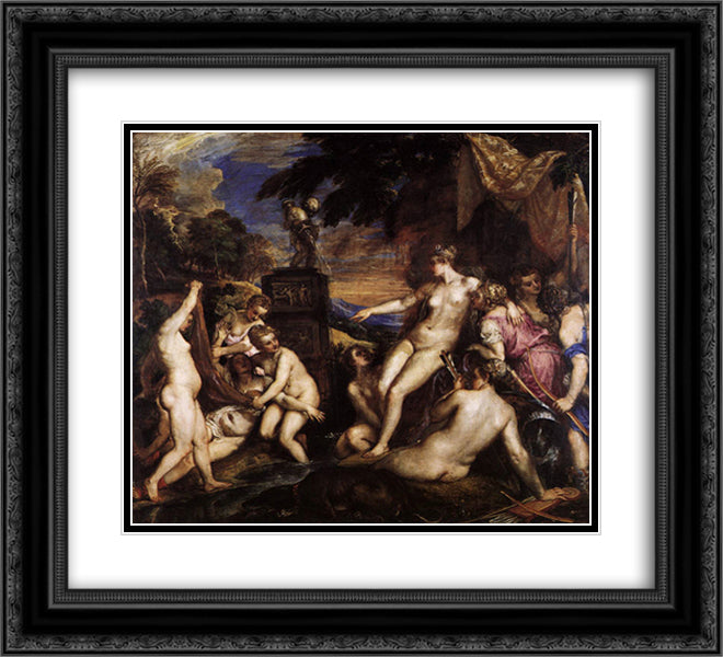 Diana and Callisto 22x20 Black Ornate Wood Framed Art Print Poster with Double Matting by Titian