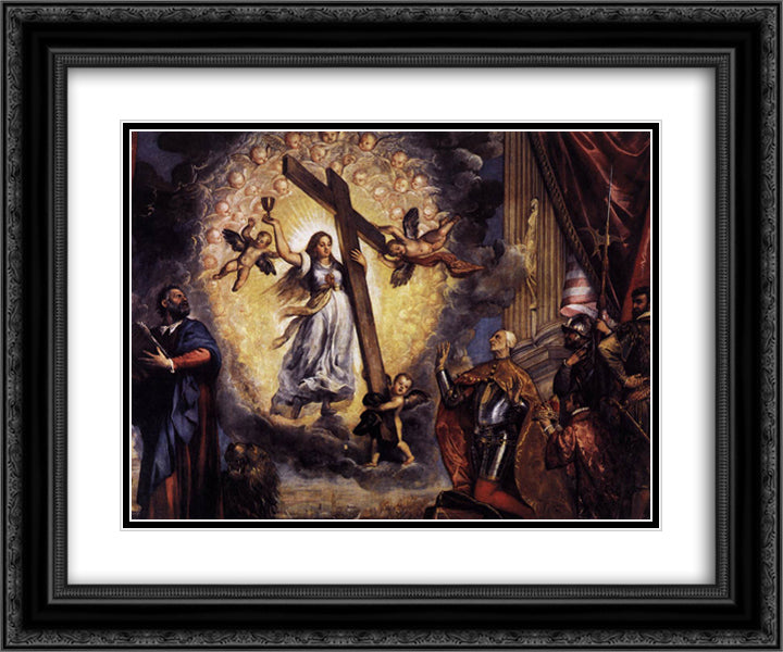 Doge Antonio Grimani Kneeling Before the Faith 24x20 Black Ornate Wood Framed Art Print Poster with Double Matting by Titian