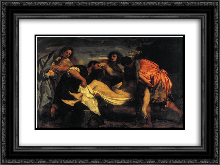 Entombment of Christ 24x18 Black Ornate Wood Framed Art Print Poster with Double Matting by Titian