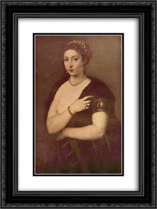 Girls in Furs (Portrait of a woman) 18x24 Black Ornate Wood Framed Art Print Poster with Double Matting by Titian