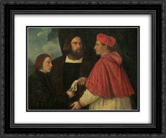 Girolamo and Cardinal Marco Corner Investing Marco, Abbot of Carrara, with His Benefice 24x20 Black Ornate Wood Framed Art Print Poster with Double Matting by Titian