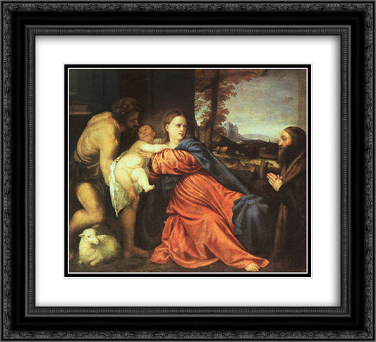 Holy Family and Donor 22x20 Black Ornate Wood Framed Art Print Poster with Double Matting by Titian