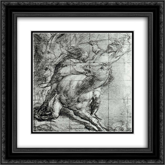 Horse and Rider Black chalk on blue paper 20x20 Black Ornate Wood Framed Art Print Poster with Double Matting by Titian