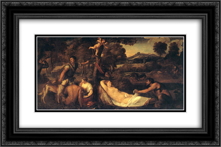 Jupiter and Anthiope (Pardo Venus) 24x16 Black Ornate Wood Framed Art Print Poster with Double Matting by Titian