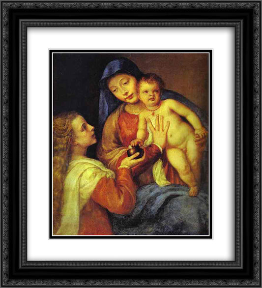 Madonna and Child with Mary Magdalene 20x22 Black Ornate Wood Framed Art Print Poster with Double Matting by Titian