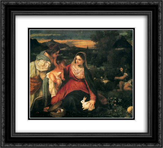 Madonna and Child with St. Catherine and a Rabbit 22x20 Black Ornate Wood Framed Art Print Poster with Double Matting by Titian