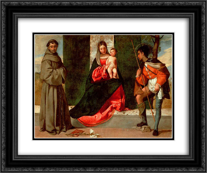 Madonna and Child with Sts Anthony of Padua and Roch 24x20 Black Ornate Wood Framed Art Print Poster with Double Matting by Titian