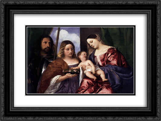 Madonna and Child with Sts Dorothy and George 24x18 Black Ornate Wood Framed Art Print Poster with Double Matting by Titian