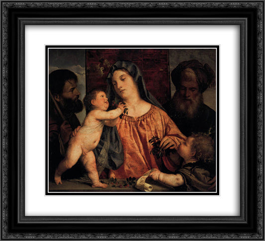 Madonna of the Cherries 22x20 Black Ornate Wood Framed Art Print Poster with Double Matting by Titian