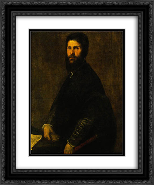 Man Holding a Flute 20x24 Black Ornate Wood Framed Art Print Poster with Double Matting by Titian