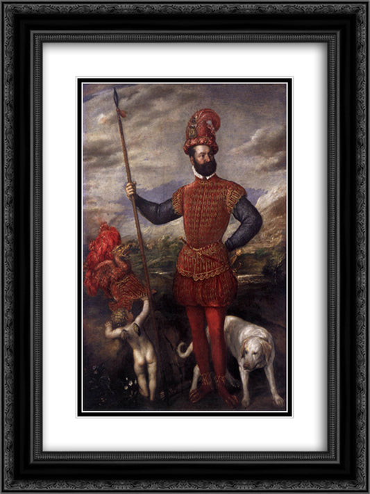 Man in Military Costume 18x24 Black Ornate Wood Framed Art Print Poster with Double Matting by Titian