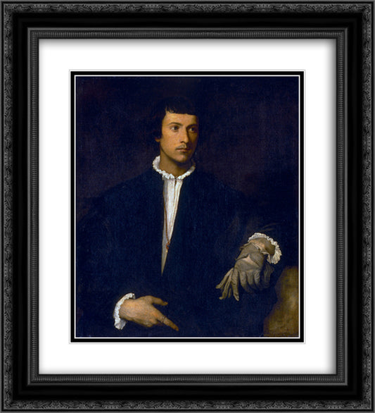 Man with a Glove 20x22 Black Ornate Wood Framed Art Print Poster with Double Matting by Titian