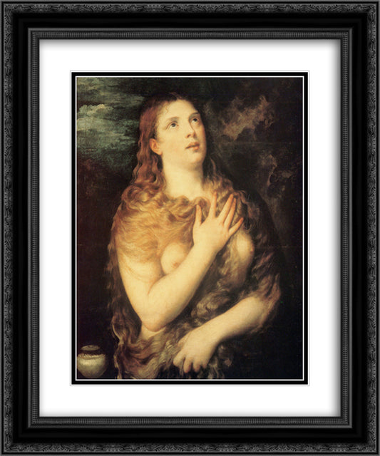 Mary Magdalen Repentant 20x24 Black Ornate Wood Framed Art Print Poster with Double Matting by Titian