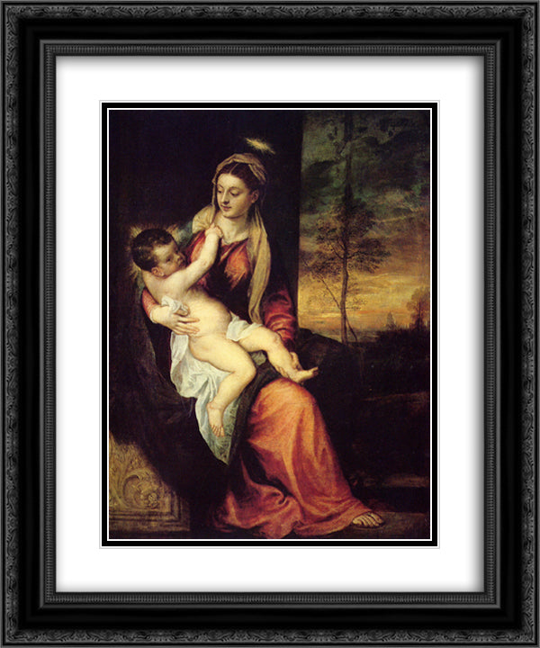 Mary with the Christ Child 20x24 Black Ornate Wood Framed Art Print Poster with Double Matting by Titian