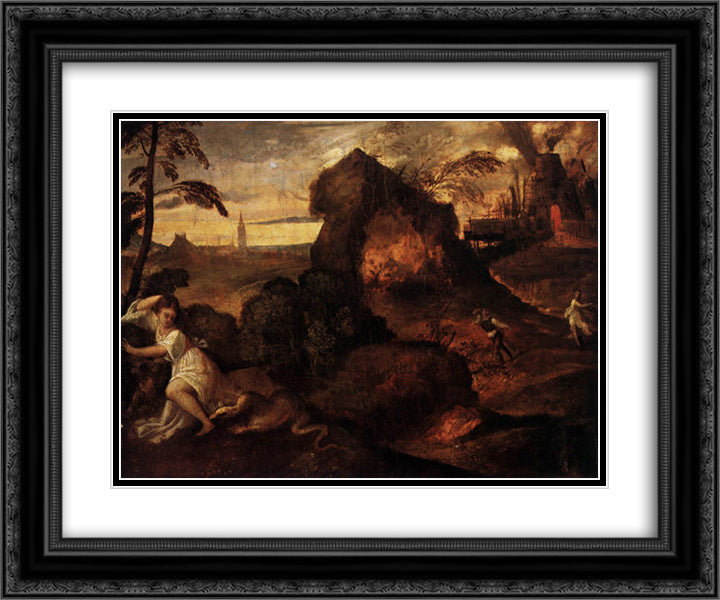 Orpheus and Eurydice 24x20 Black Ornate Wood Framed Art Print Poster with Double Matting by Titian