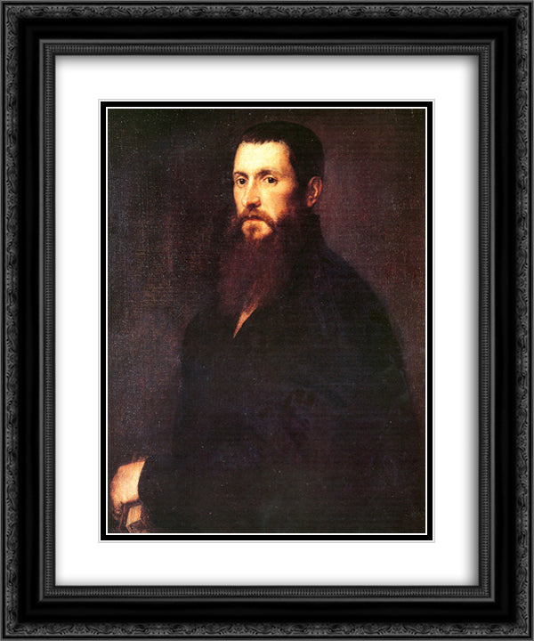 Painting of Daniele Barbaro 20x24 Black Ornate Wood Framed Art Print Poster with Double Matting by Titian