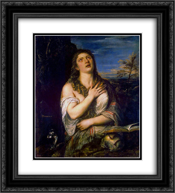 Penitent St. Mary Magdalene 20x22 Black Ornate Wood Framed Art Print Poster with Double Matting by Titian