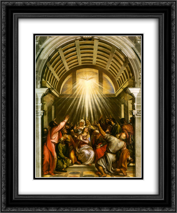 Pentecost 20x24 Black Ornate Wood Framed Art Print Poster with Double Matting by Titian