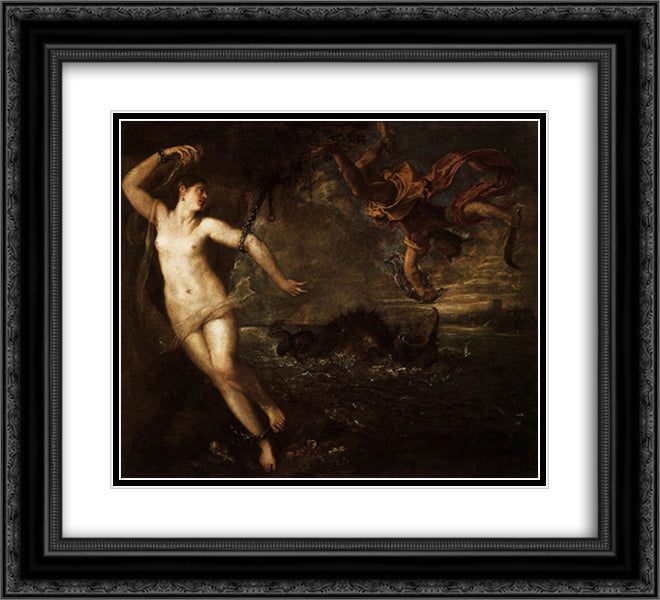 Perseus and Andromeda 22x20 Black Ornate Wood Framed Art Print Poster with Double Matting by Titian