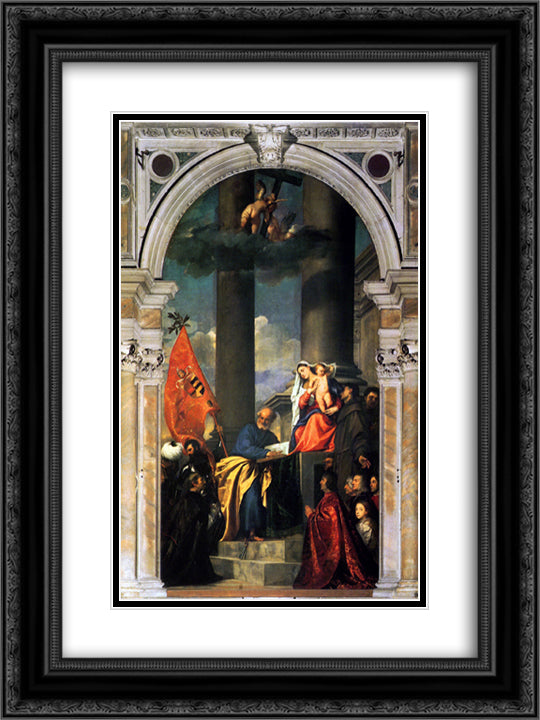 Pesaros Madonna 18x24 Black Ornate Wood Framed Art Print Poster with Double Matting by Titian