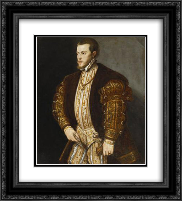 Philip II of Spain 20x22 Black Ornate Wood Framed Art Print Poster with Double Matting by Titian