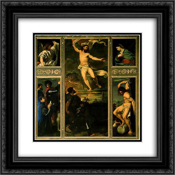 Polyptych of the Resurrection 20x20 Black Ornate Wood Framed Art Print Poster with Double Matting by Titian