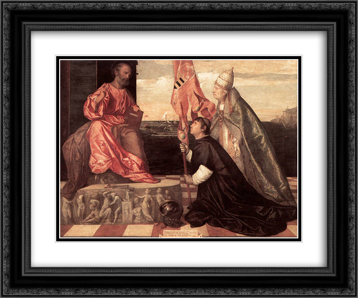 Pope Alexander IV Presenting Jacopo Pesaro to St Peter 24x20 Black Ornate Wood Framed Art Print Poster with Double Matting by Titian