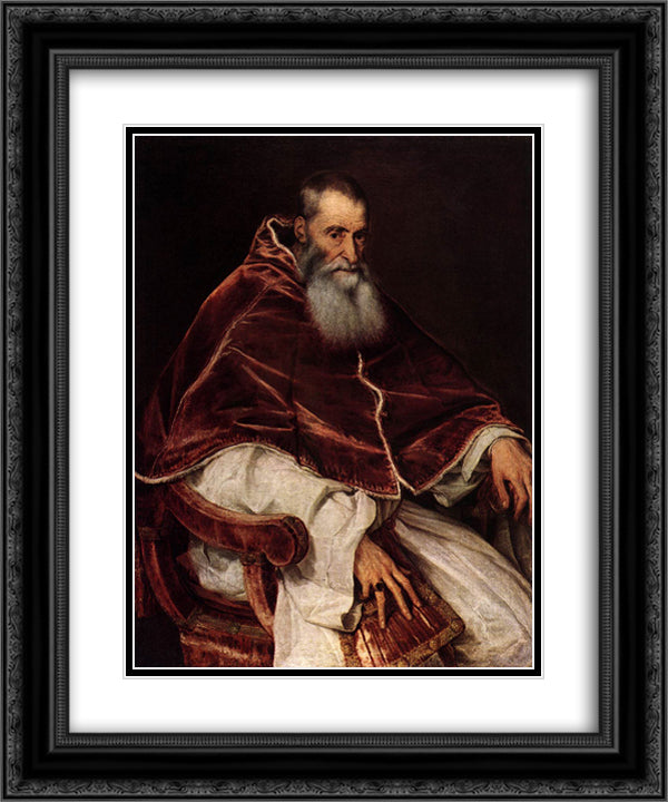 Pope Paul III 20x24 Black Ornate Wood Framed Art Print Poster with Double Matting by Titian