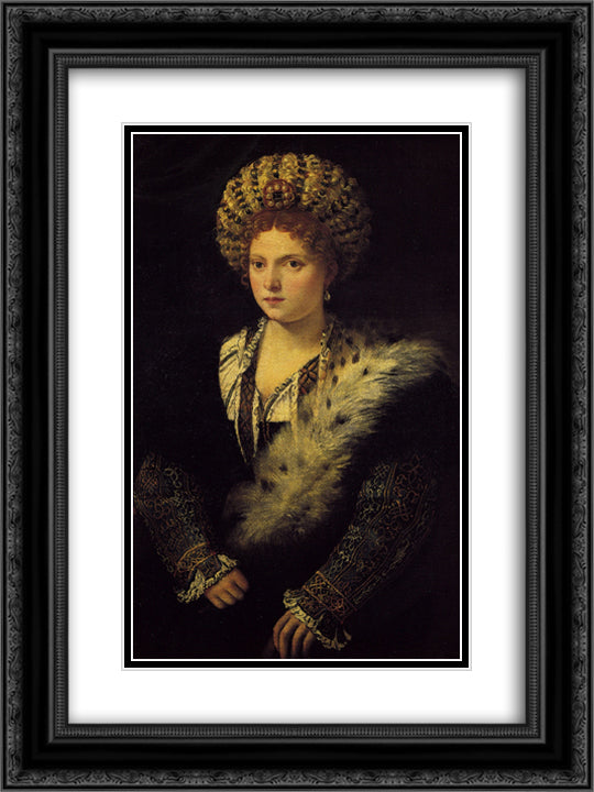 Portrait d`Isabella d`Este 18x24 Black Ornate Wood Framed Art Print Poster with Double Matting by Titian