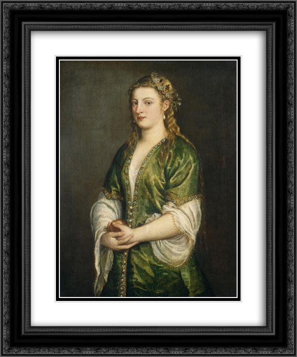 Portrait of a Lady 20x24 Black Ornate Wood Framed Art Print Poster with Double Matting by Titian