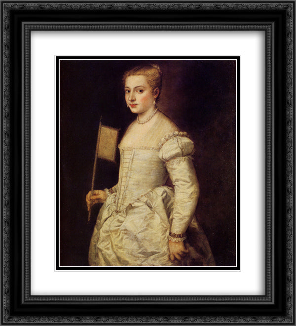 Portrait of a Lady in White 20x22 Black Ornate Wood Framed Art Print Poster with Double Matting by Titian