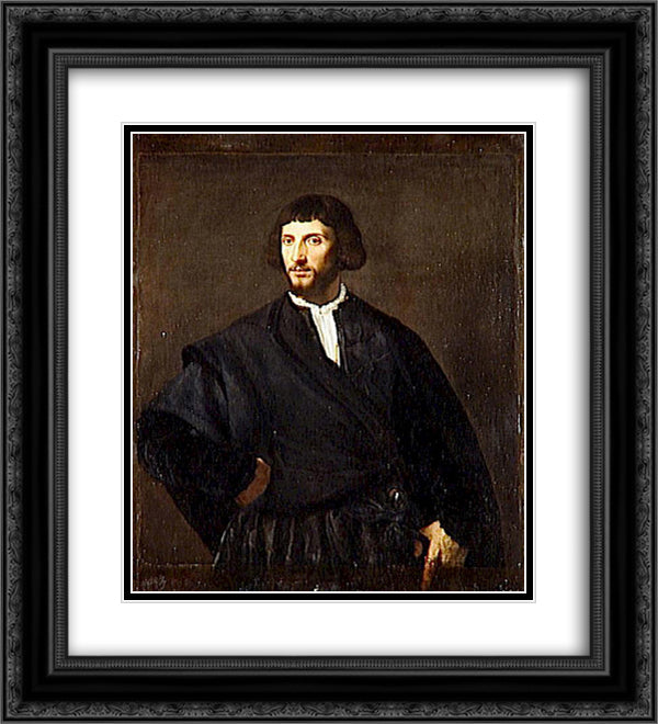 Portrait of a Man 20x22 Black Ornate Wood Framed Art Print Poster with Double Matting by Titian