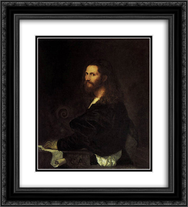 Portrait of a Musician 20x22 Black Ornate Wood Framed Art Print Poster with Double Matting by Titian