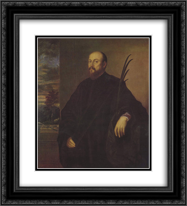 Portrait of a painter with a palm tree 20x22 Black Ornate Wood Framed Art Print Poster with Double Matting by Titian