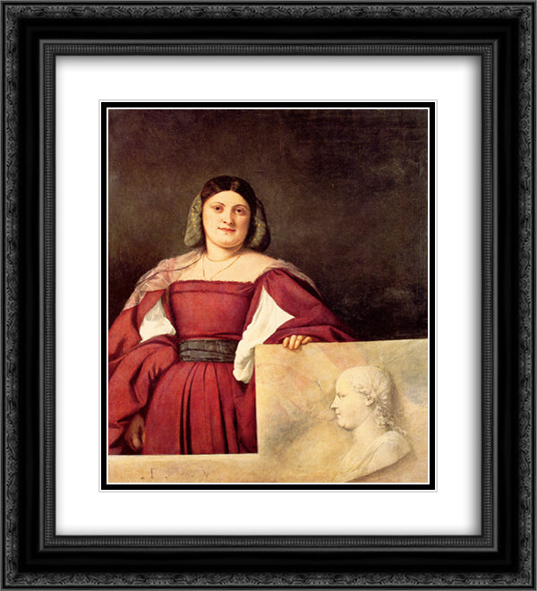 Portrait of a Woman 20x22 Black Ornate Wood Framed Art Print Poster with Double Matting by Titian