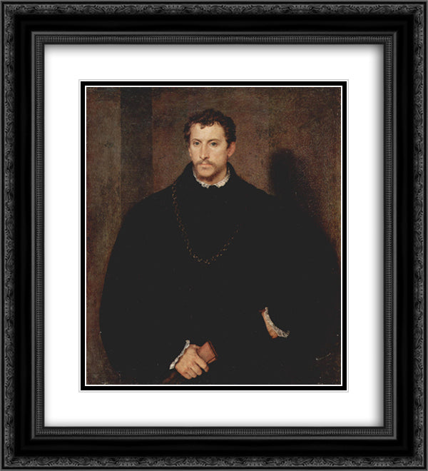 Portrait of a Young Man (The young Englishman) 20x22 Black Ornate Wood Framed Art Print Poster with Double Matting by Titian