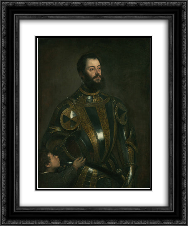 Portrait of Alfonso d`Avalos , in Armor with a Page 20x24 Black Ornate Wood Framed Art Print Poster with Double Matting by Titian