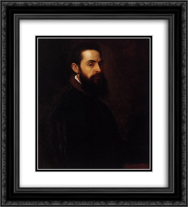 Portrait of Antonio Anselmi 20x22 Black Ornate Wood Framed Art Print Poster with Double Matting by Titian