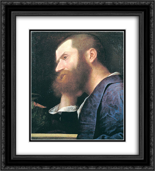 Portrait of Aretino 20x22 Black Ornate Wood Framed Art Print Poster with Double Matting by Titian