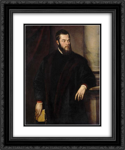 Portrait of Benedetto Varchi 20x24 Black Ornate Wood Framed Art Print Poster with Double Matting by Titian