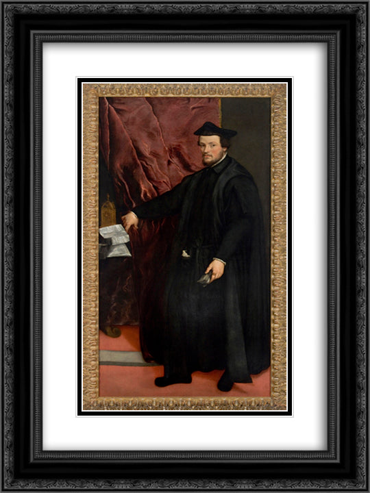 Portrait of Cardinal Cristoforo Madruzzo 18x24 Black Ornate Wood Framed Art Print Poster with Double Matting by Titian